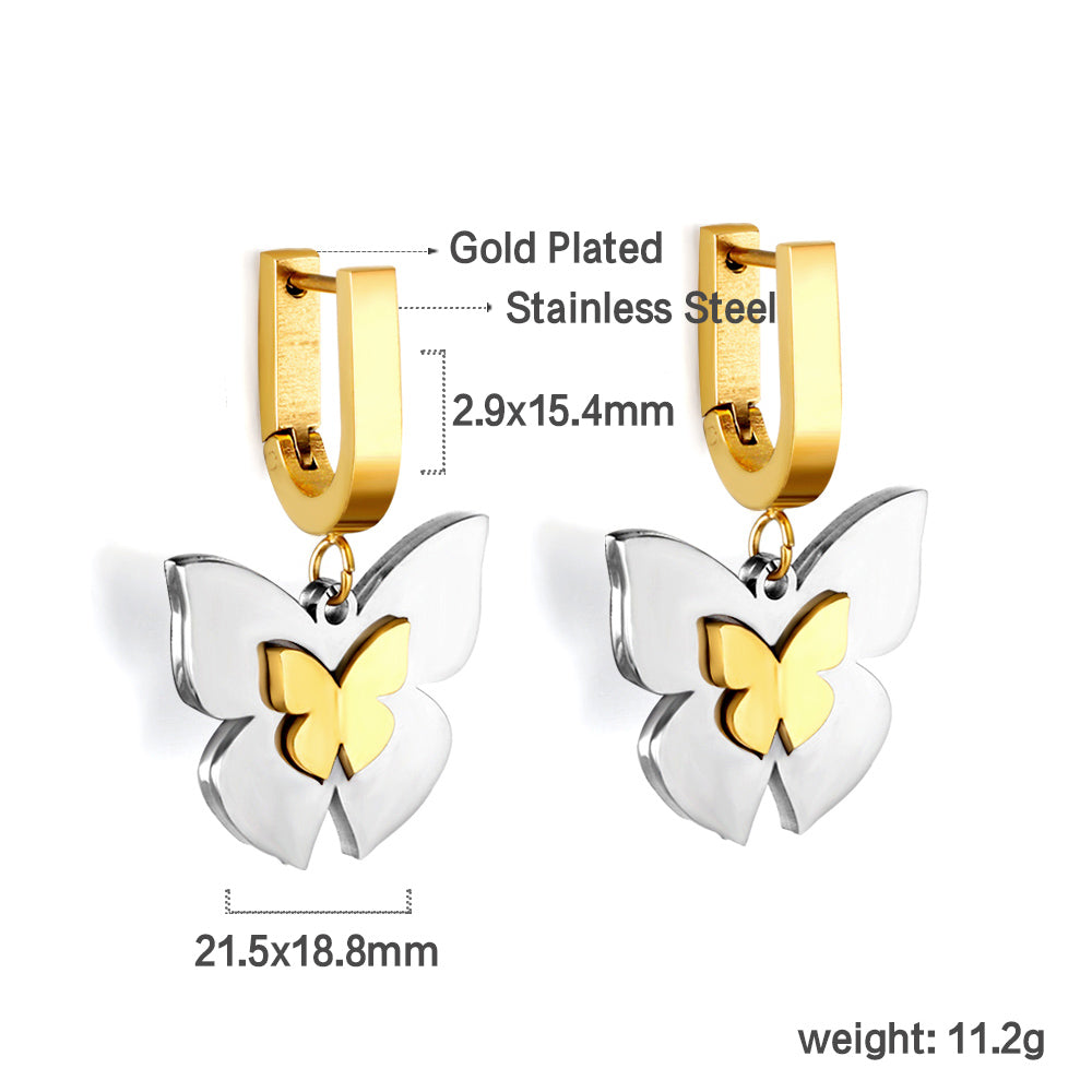 Gold coloured U-shaped ear clips with graduated gold sized butterfly studs asonjewelry
